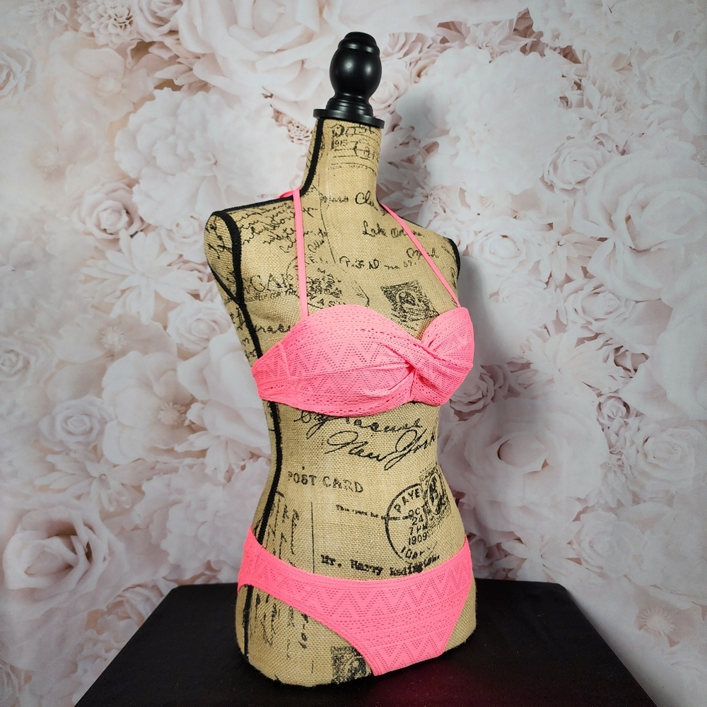 Pink Twist Push-up Bandeau Matching Bikini Set - Picture 2 of 15